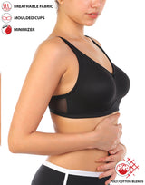 Full Coverage Bra, Super Support, Seamless Molded Cups, Minimizer – Black