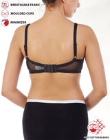 Full Coverage Bra, Super Support, Seamless Molded Cups, Minimizer – Black