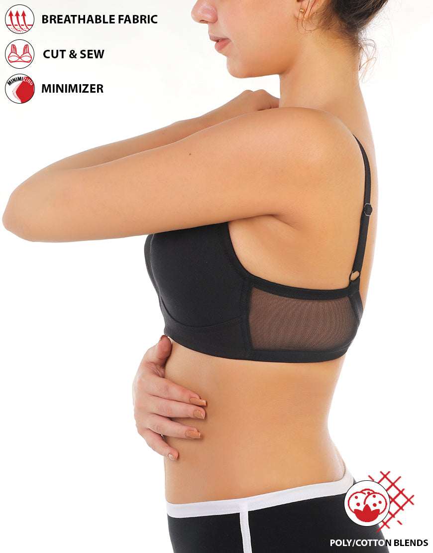 Full Coverage Bra, Super Support, Seamless Molded Cups, Minimizer – Black