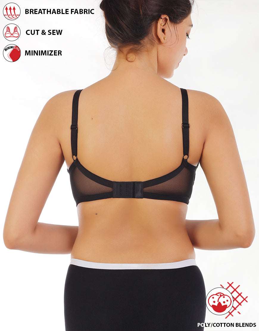 Full Coverage Bra, Super Support, Seamless Molded Cups, Minimizer – Black