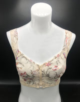 Postoperative bra with front zip, floral pattern and pockets