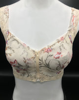 Postoperative bra with front zip, floral pattern and pockets