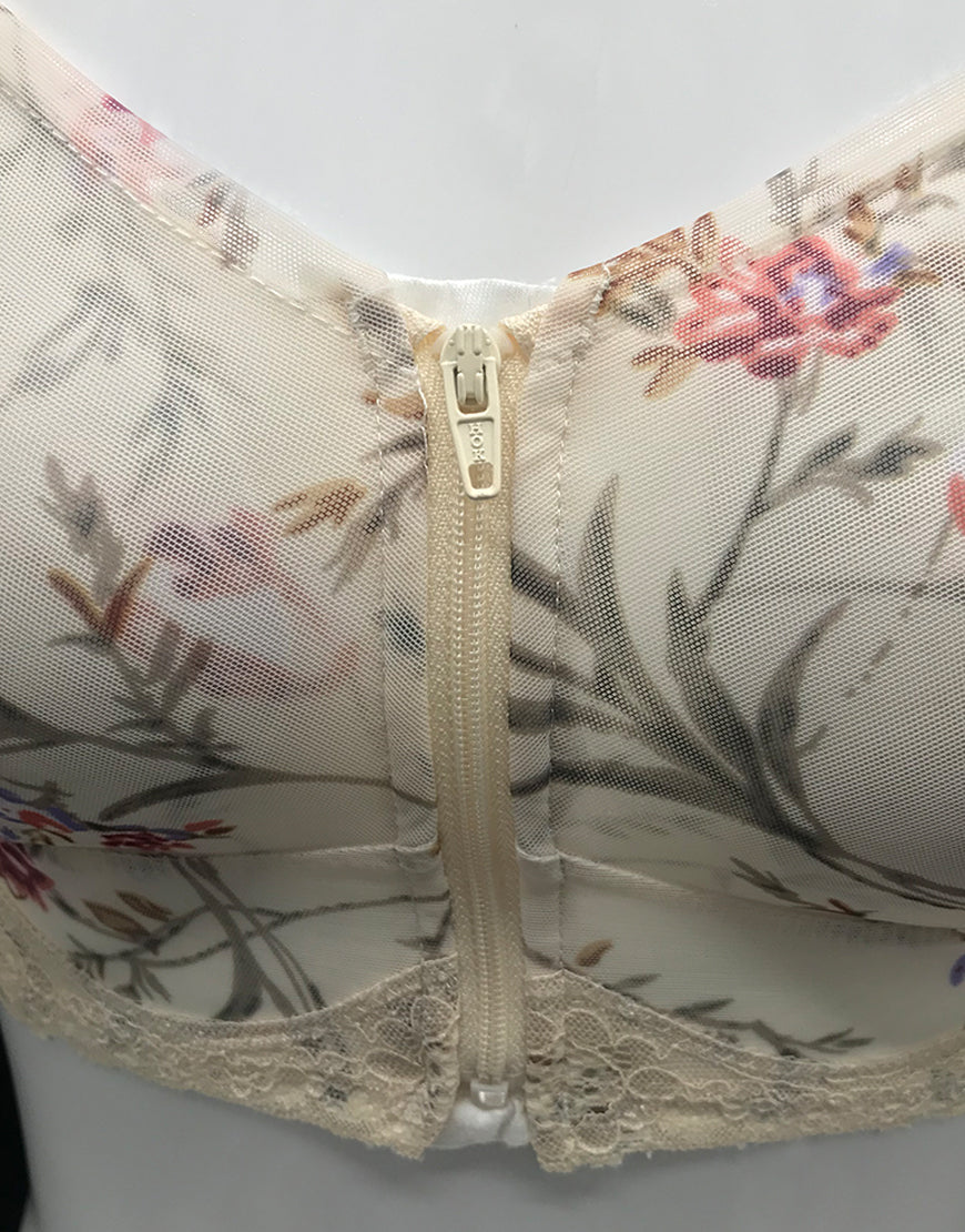 Postoperativer BH mit Frontreißverschluss, Blumenmuster und Taschen