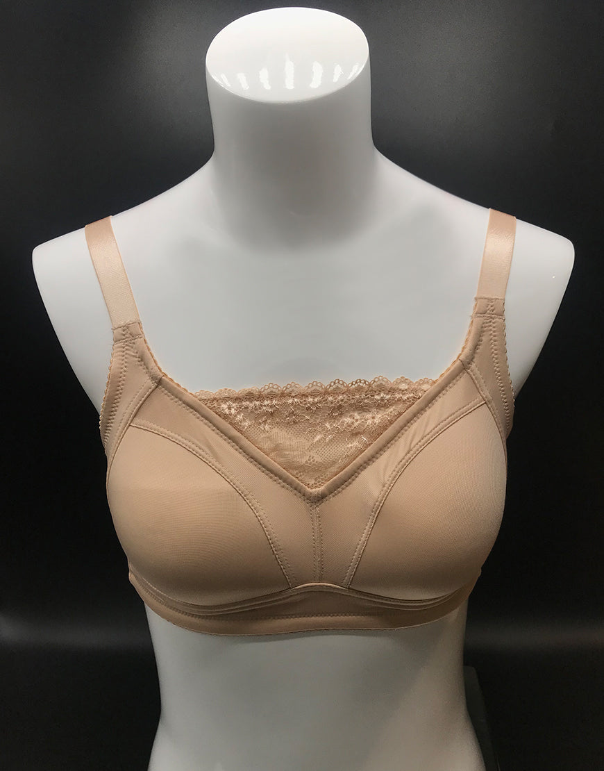 Post-operative bra with pocket &amp; lace accent – Nude