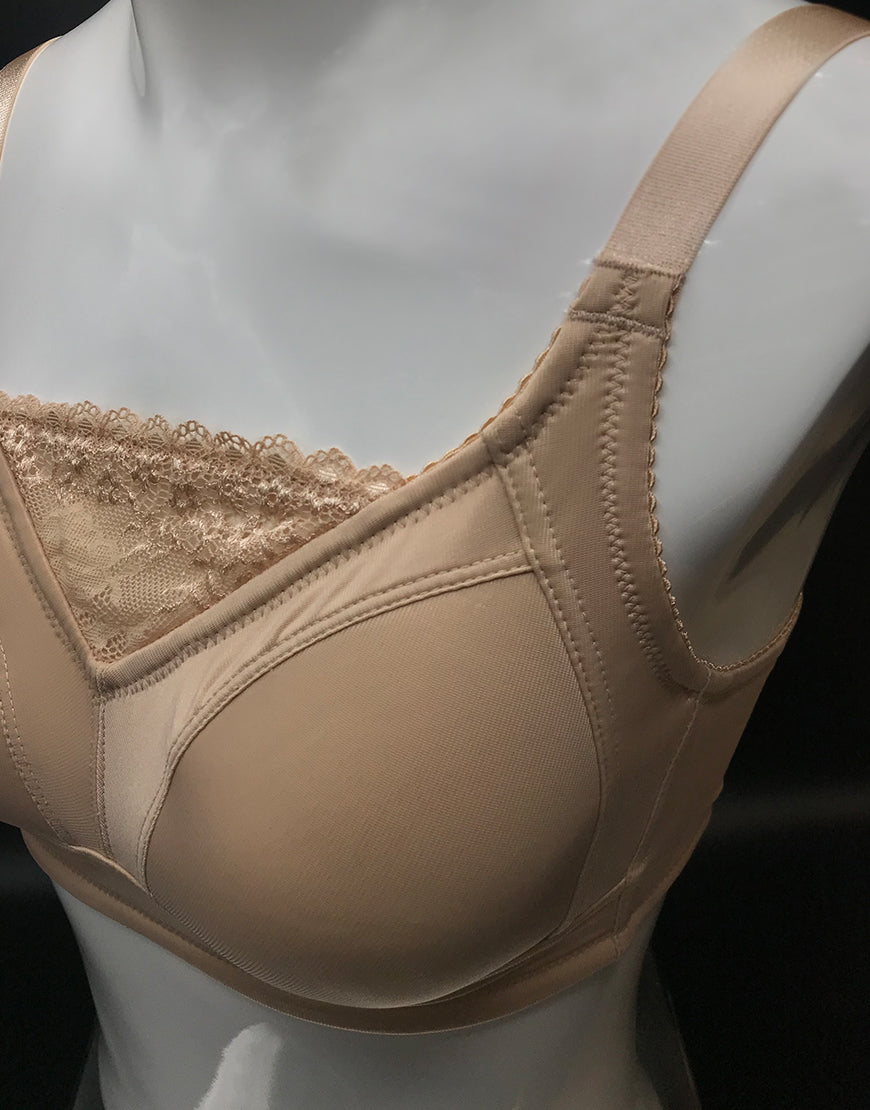 Postoperativer BH mit Tasche & Spitzenakzent – Hautfarben