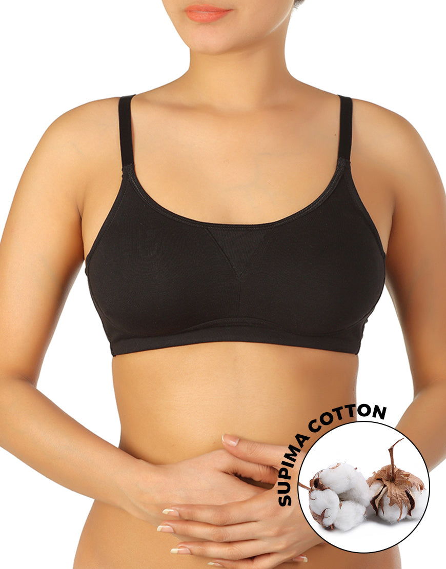 All-day comfort, unpadded, wire-free Supima cotton bra – Black