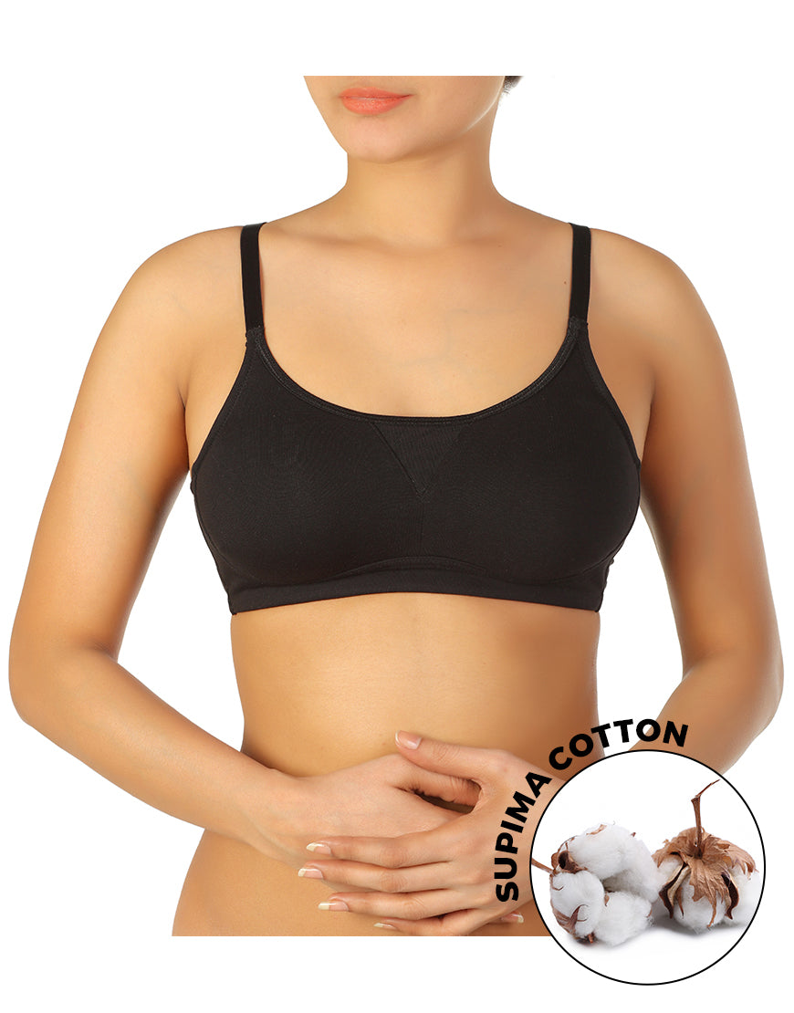 All-day comfort, unpadded, wire-free Supima cotton bra – Black