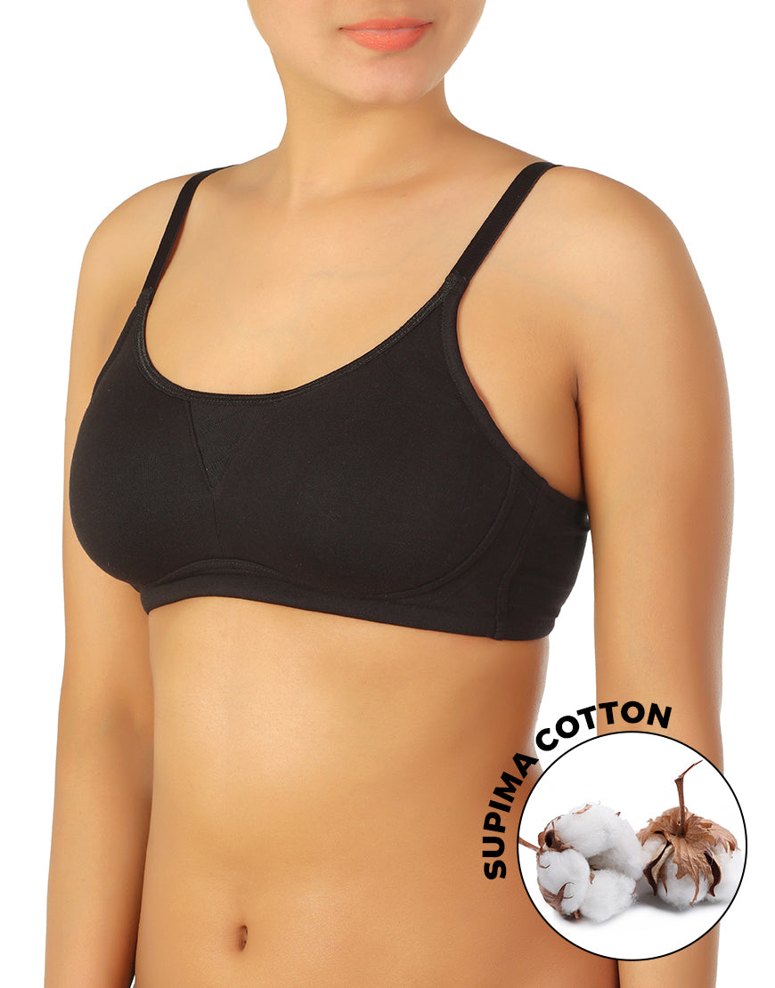 All-day comfort, unpadded, wire-free Supima cotton bra – Black