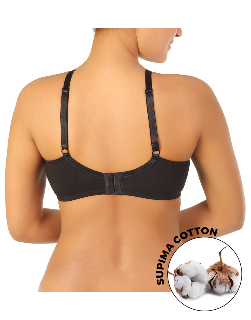 All-day comfort, unpadded, wire-free Supima cotton bra – Black