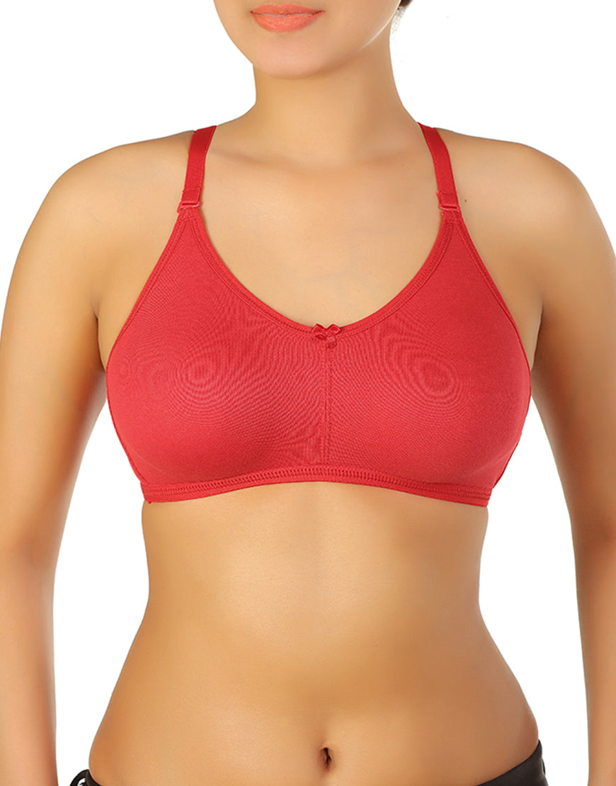 Double-layered, unpadded, wire-free multiway cotton bra – Cherry Red