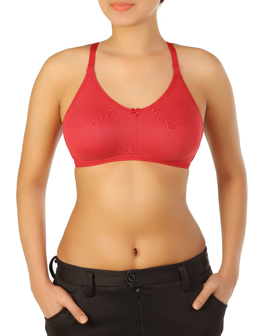 Double-layered, unpadded, wire-free multiway cotton bra – Cherry Red