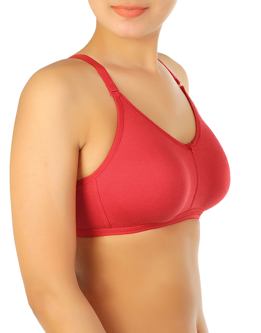 Double-layered, unpadded, wire-free multiway cotton bra – Cherry Red