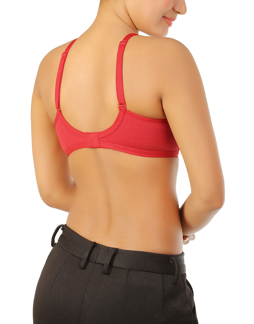 Double-layered, unpadded, wire-free multiway cotton bra – Cherry Red