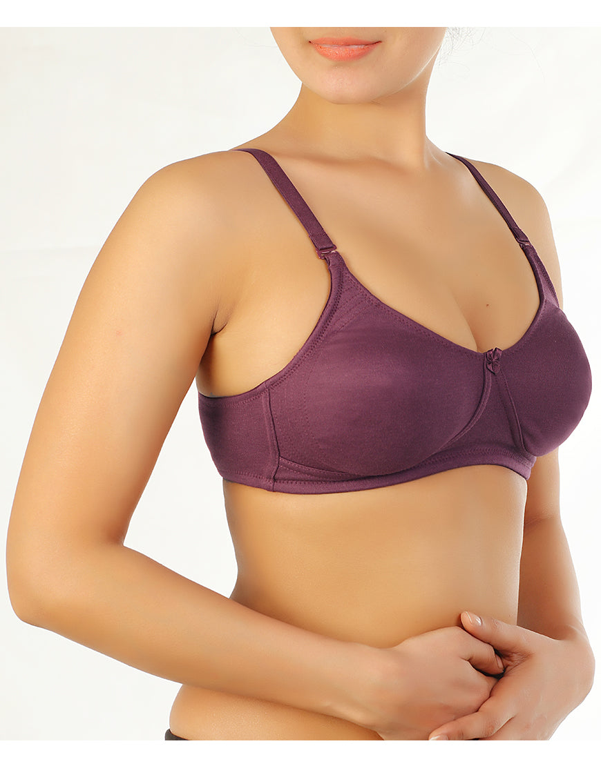 Side-supporting, double-layered multiway cotton bra – wine red