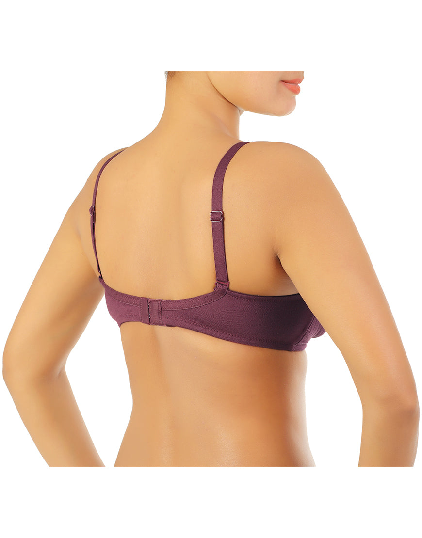 Side-supporting, double-layered multiway cotton bra – wine red