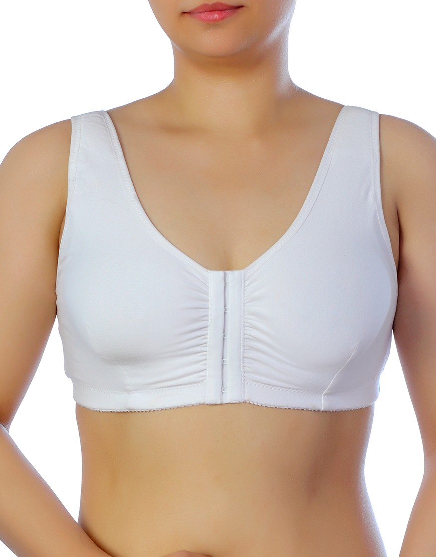 LOSHA Cotton Front Closure Post-Operative Bra with Pockets – White
