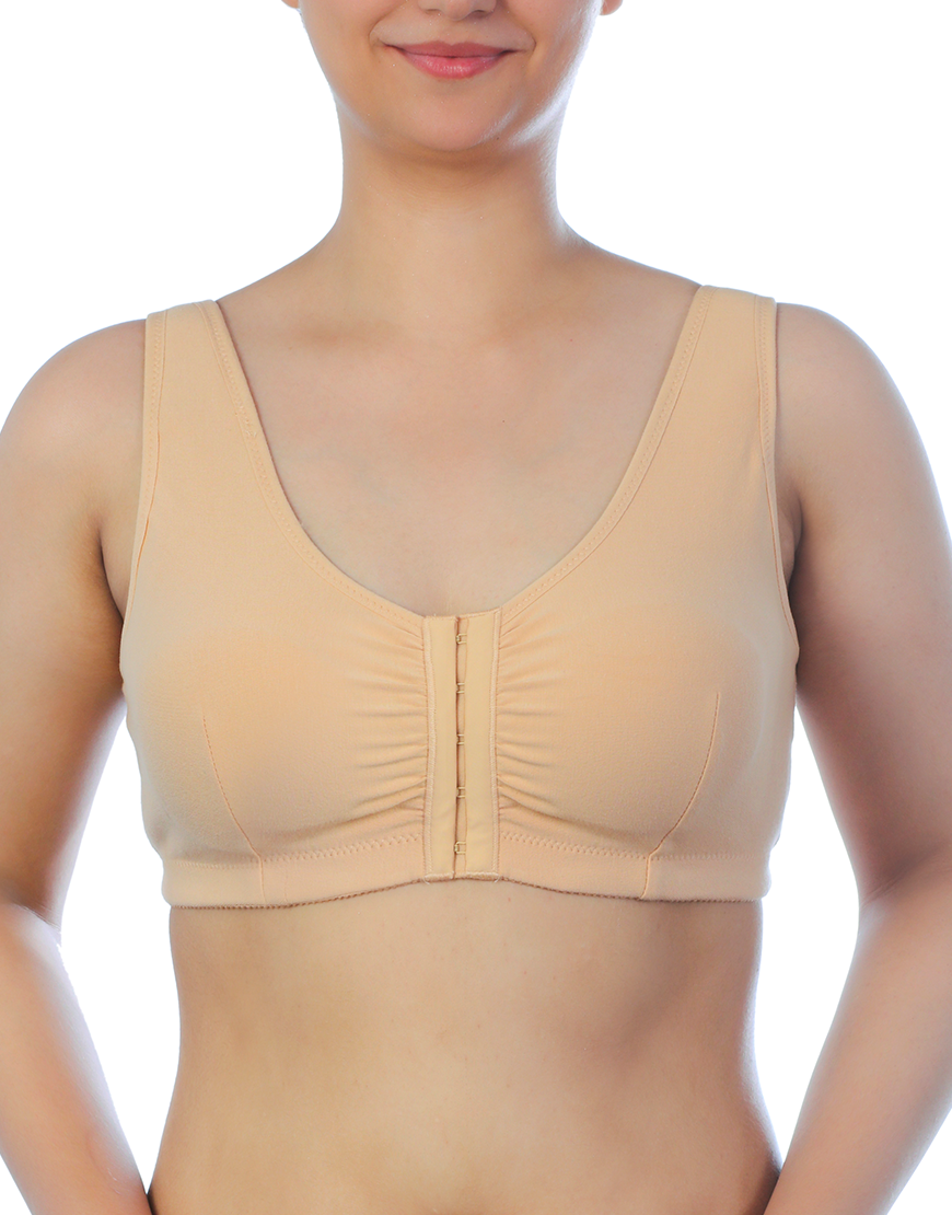 LOSHA Cotton Front Closure Post-Operative Bra with Pockets – Skin Color
