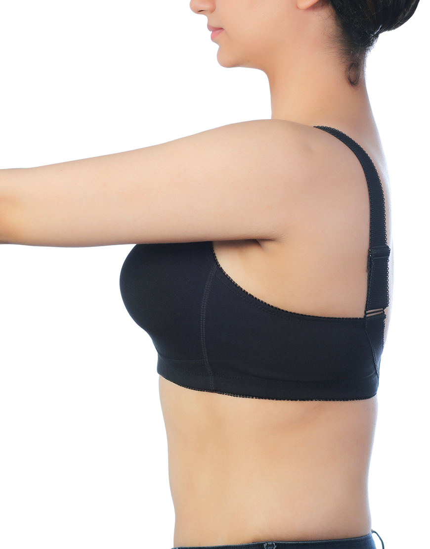 Full-Coverage Post-Operative Bra with Wide Elastic Straps – Black