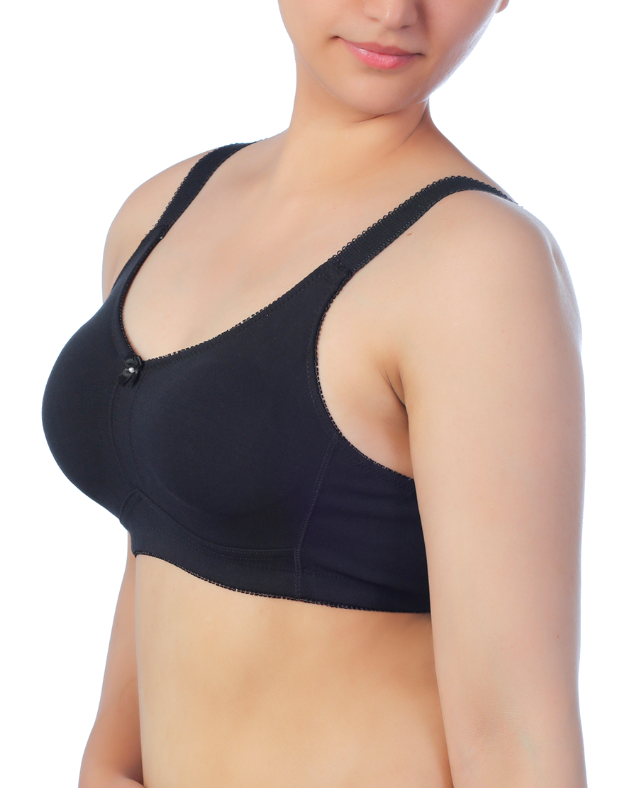 Full-Coverage Post-Operative Bra with Wide Elastic Straps – Black