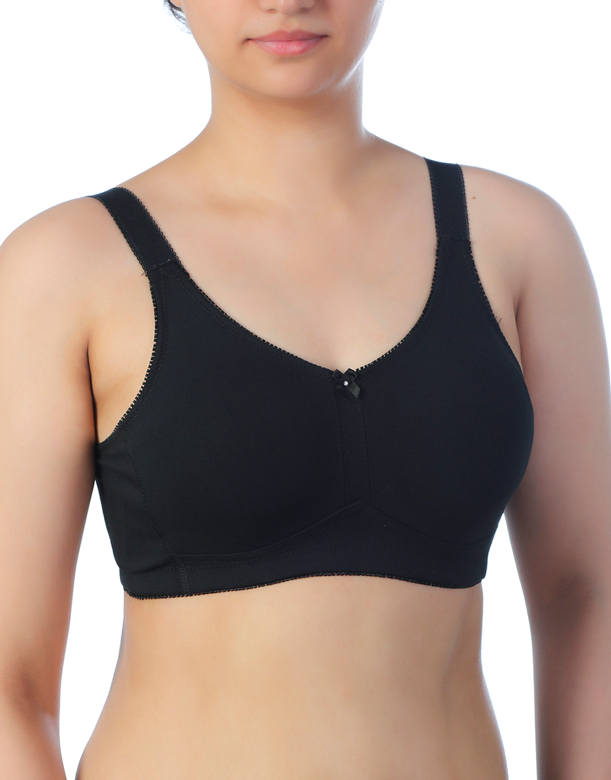 Full-Coverage Post-Operative Bra with Wide Elastic Straps – Black