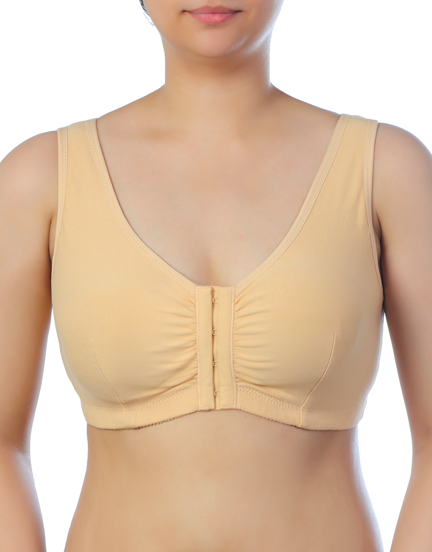 LOSHA Cotton Slip-On Post-Operative Bra with Front Opening and Pockets – Skin Color