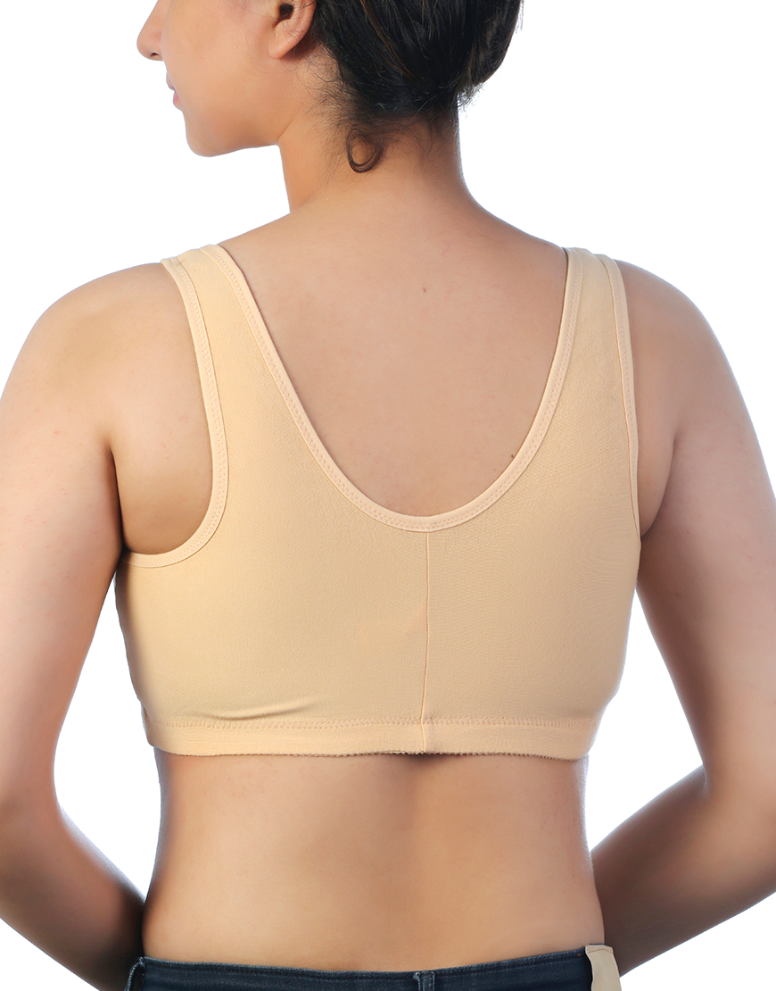 LOSHA Cotton Slip-On Post-Operative Bra with Front Opening and Pockets – Skin Color