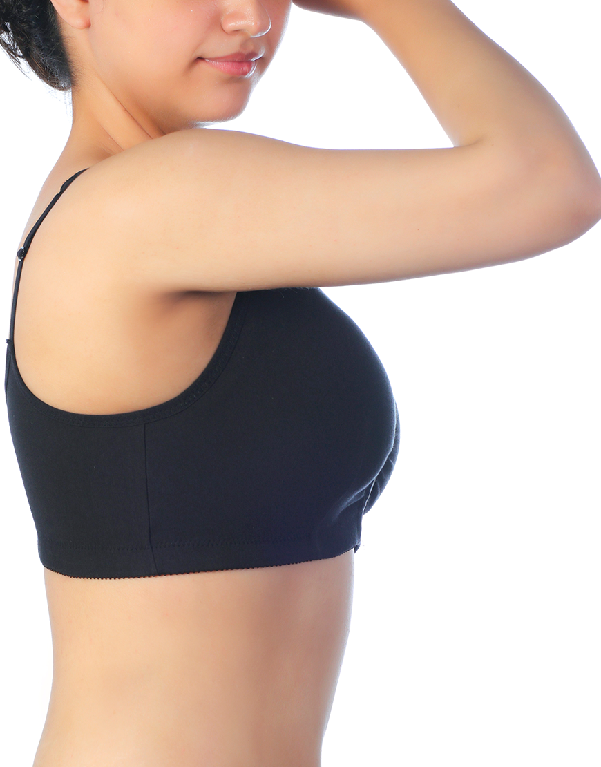 Cotton Front-Closure Post-Operative Bra with Pockets – Black