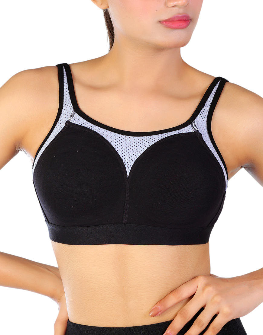 Losha Cotton Double Layer Medium to High Support Bra – Black
