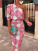 Milena™ | Floral one-shoulder dress
