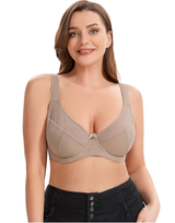 Losha Curvy Doppellagiger Minimizer-Bügel-BH mit Spitzendetail – Beige