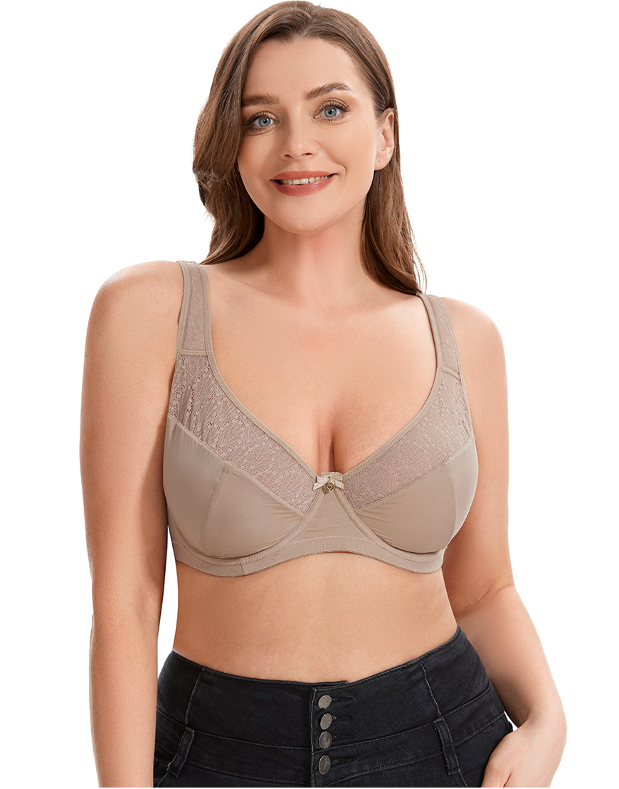 Losha Curvy Double Layer Minimizer Underwire Bra with Lace Detail – Beige
