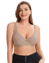 Losha Curvy Doppellagiger Minimizer-Bügel-BH mit Spitzendetail – Beige