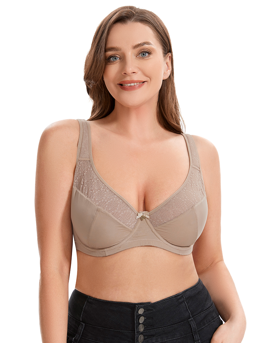 Losha Curvy Doppellagiger Minimizer-Bügel-BH mit Spitzendetail – Beige