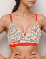 Doppellagiger Baumwoll-BH ohne Bügel, bedruckt – Orange