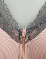 Ribbed fabric, front zip postoperative bra with pockets – Pink