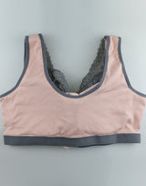 Ribbed fabric, front zip postoperative bra with pockets – Pink