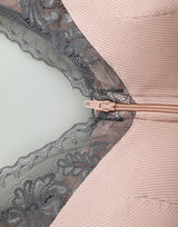 Ribbed fabric, front zip postoperative bra with pockets – Pink