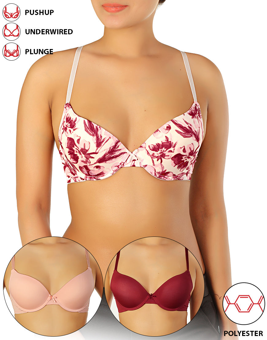 Packung mit 3 Microfaser-BHs mit Bügel und Push-up-Effekt im T-Shirt-Stil – Delicacy