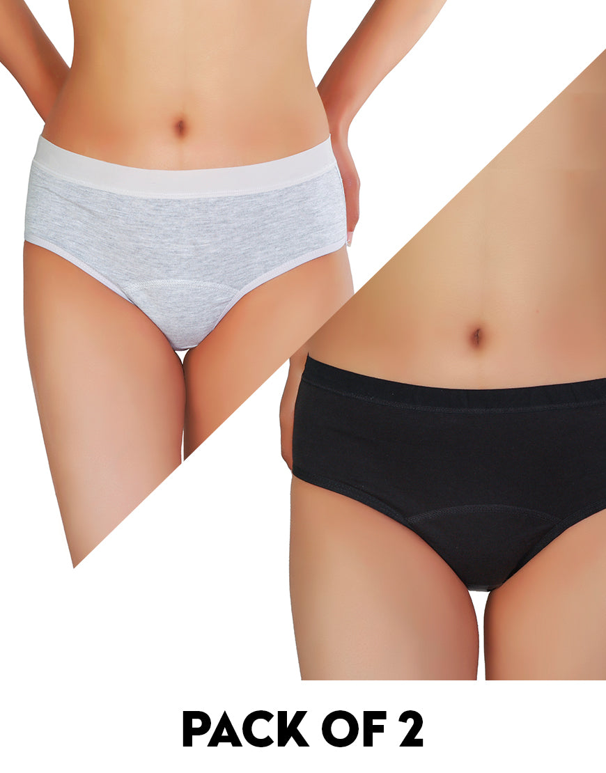 PACK OF 2 LOSHA SUPER SOFT COTTON MID-WAIST PERIOD PANTIES - ASSORTED
