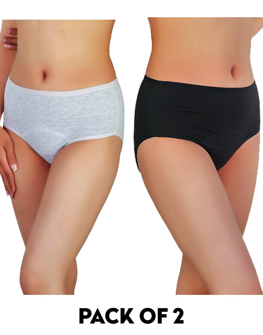 PACK OF 2 LOSHA SUPER SOFT COTTON HIGH-WAIST PERIOD BRIEFS - ASSORTED