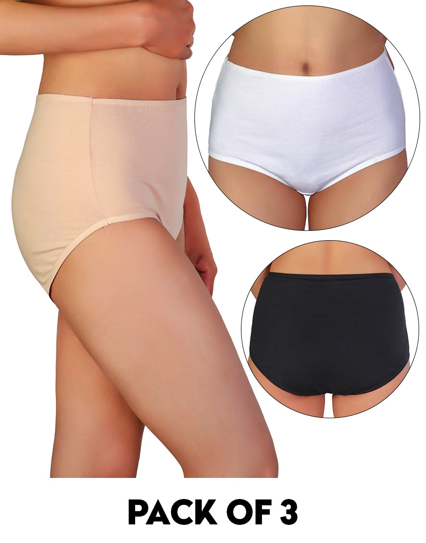 PACK OF 3 LOSHA SUPER SOFT HIGH-WAIST COTTON BRIEFS - ASSORTED