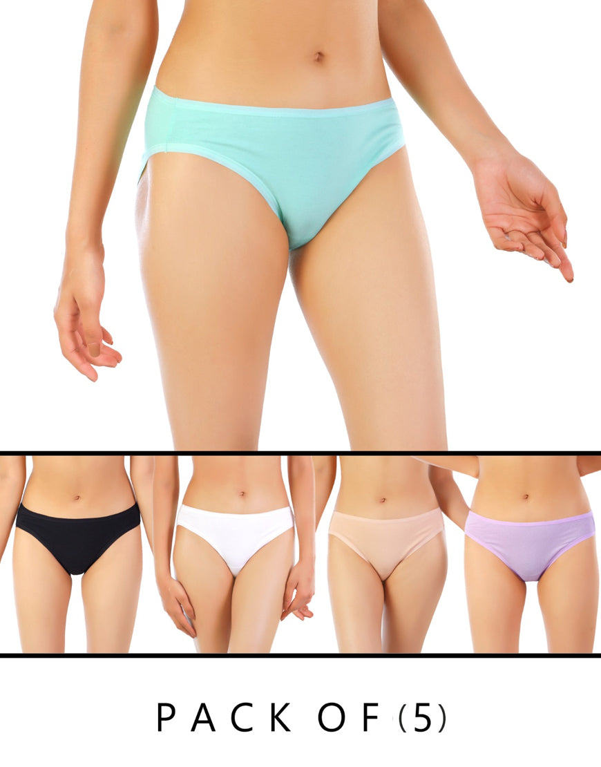 LOSHA PACK OF 5 SUPER SOFT COTTON STRETCH BIKINI BRIEFS - ASSORTED