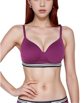 Leicht gepolsterter, bügelloser T-Shirt-BH mit gestreiftem Elastikbund – Lila