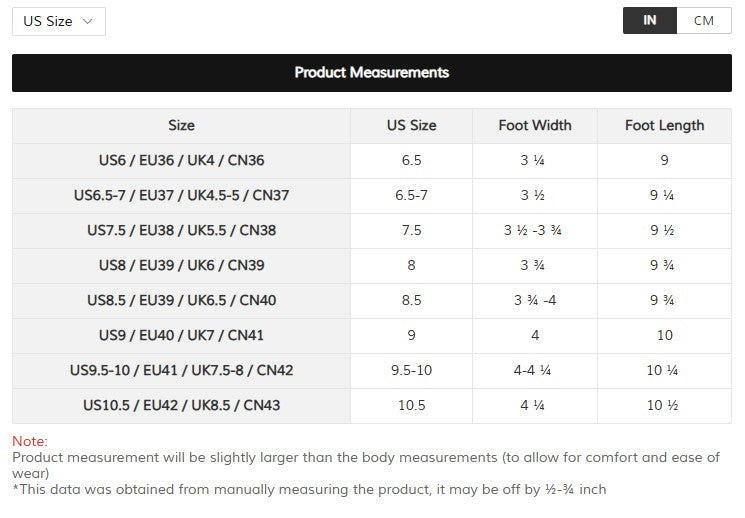Size chart for CÉDRIA™ | SNEAKERS WITH A STYLISH PATTERN
