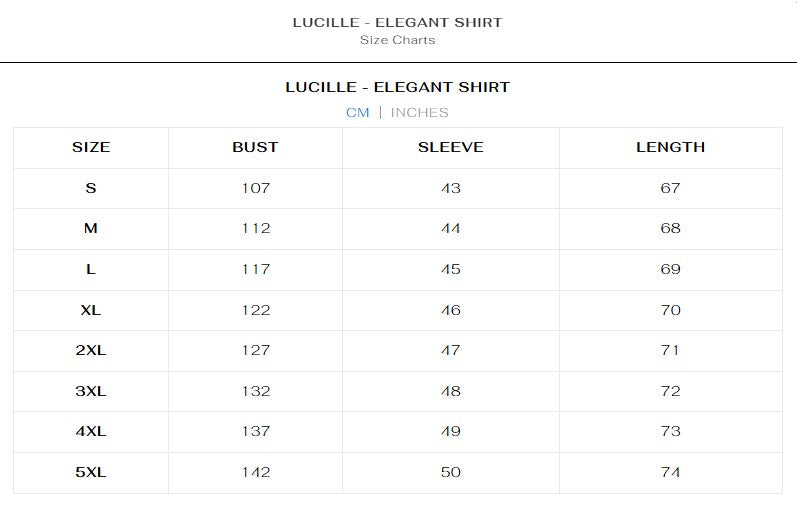Size chart for LUCILLE - ELEGANT SHIRT