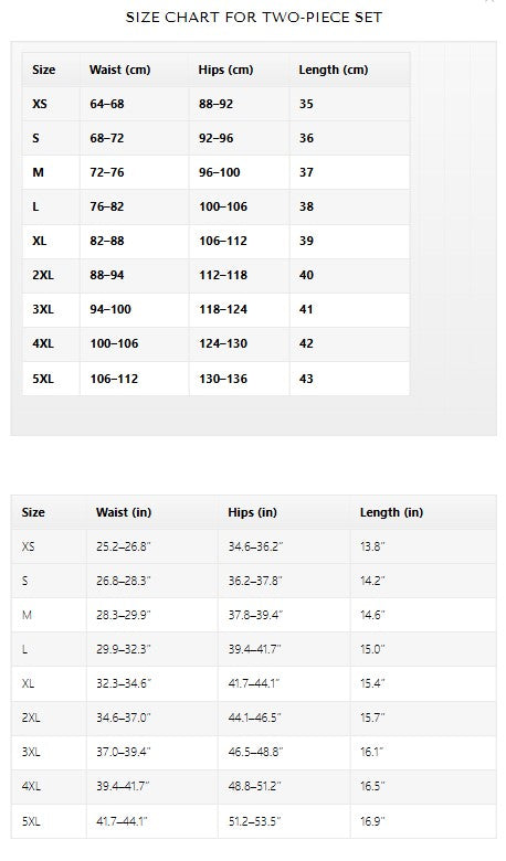 Size chart for Knit Lounge Set