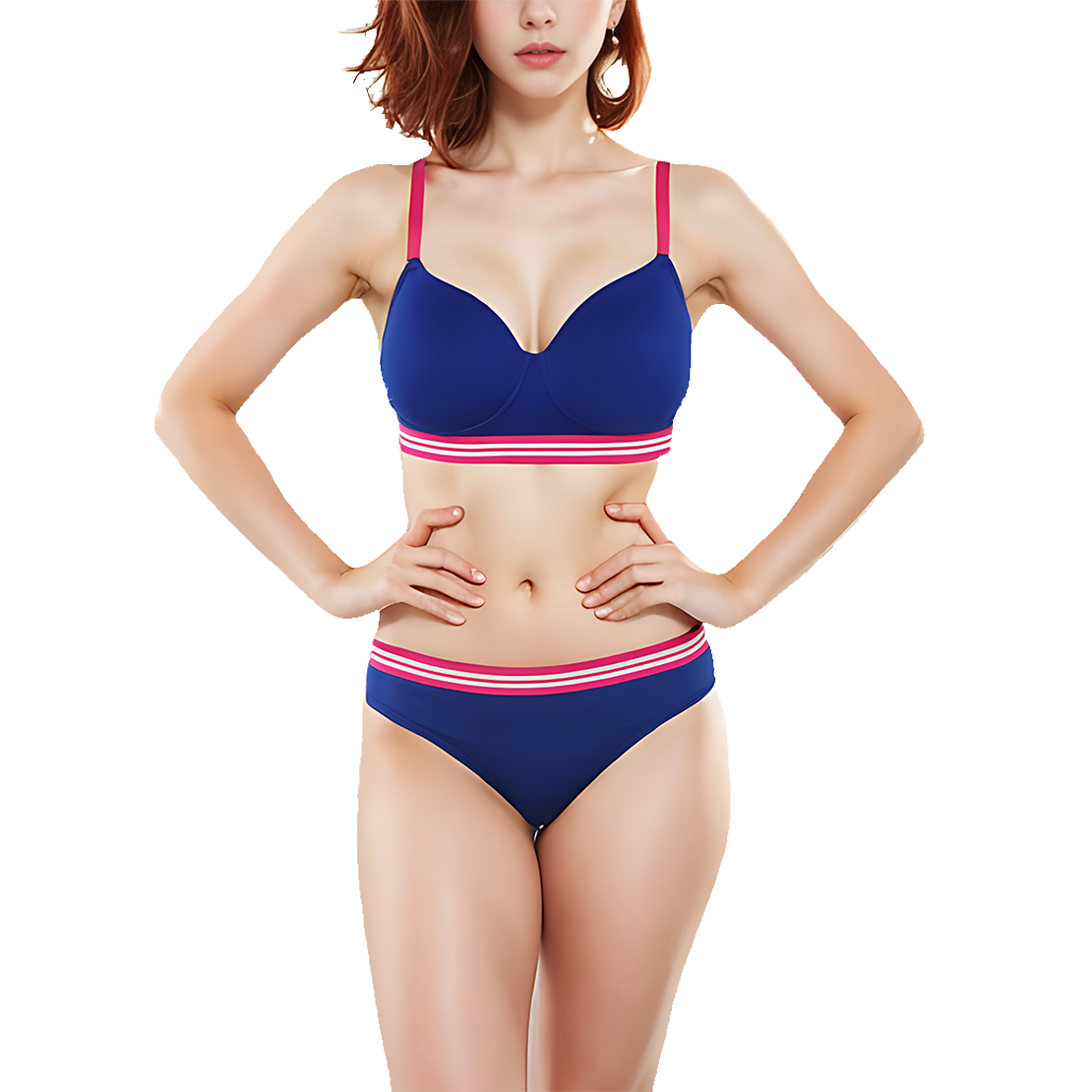 Lightly padded non-wire T-shirt bra with matching panty – Blue
