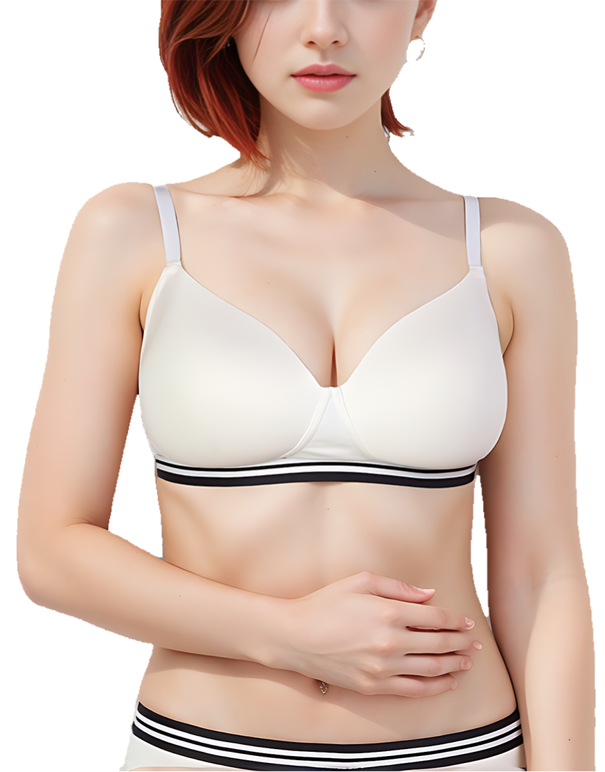 Lightly padded, wireless T-shirt bra with striped elastic waistband – White