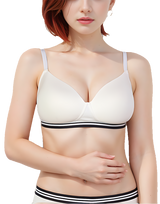 Leicht gepolsterter, bügelloser T-Shirt-BH mit gestreiftem Elastikbund – Weiß