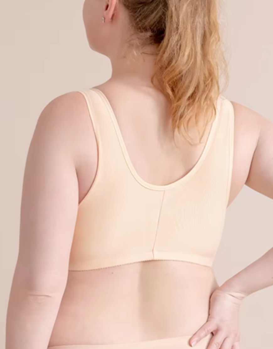 LOSHA Cotton Slip-On Post-Operative Bra with Front Opening and Pockets – Skin Color